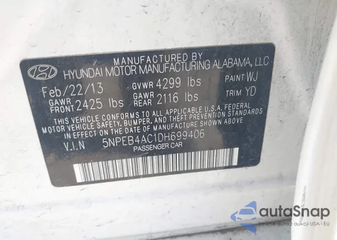 2013 Hyundai Sonata Gls from USA, damaged, VIN 5NPEB4AC1DH699406